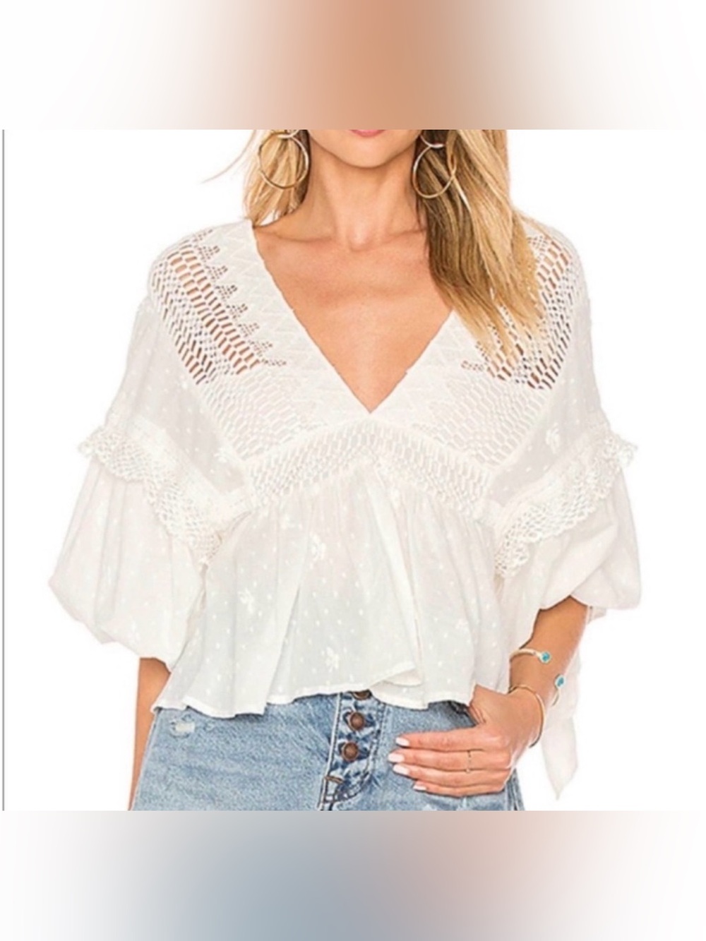 Free People Drive You Mad Embroidery Lace Crop Blouse Top